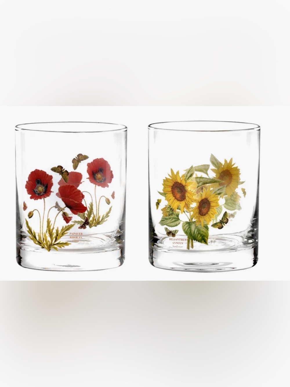 Portmeirion Botanic Garden Poppy Sunflower Double Old Fashioned Glasses Set of 2